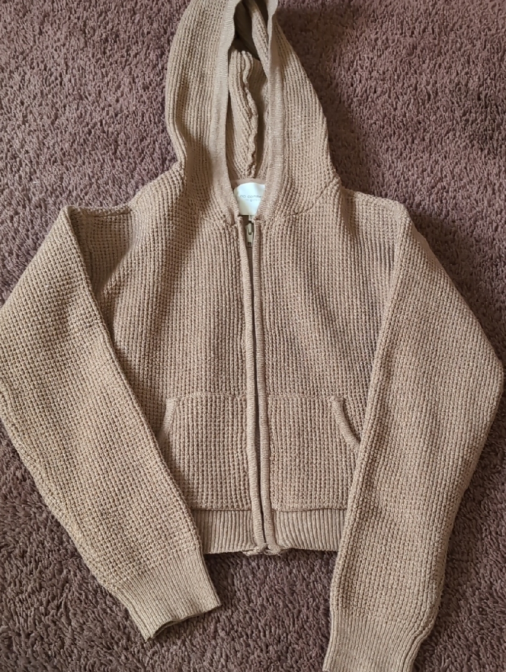Kids Hooded Zip-Up Sweater in Light Tan